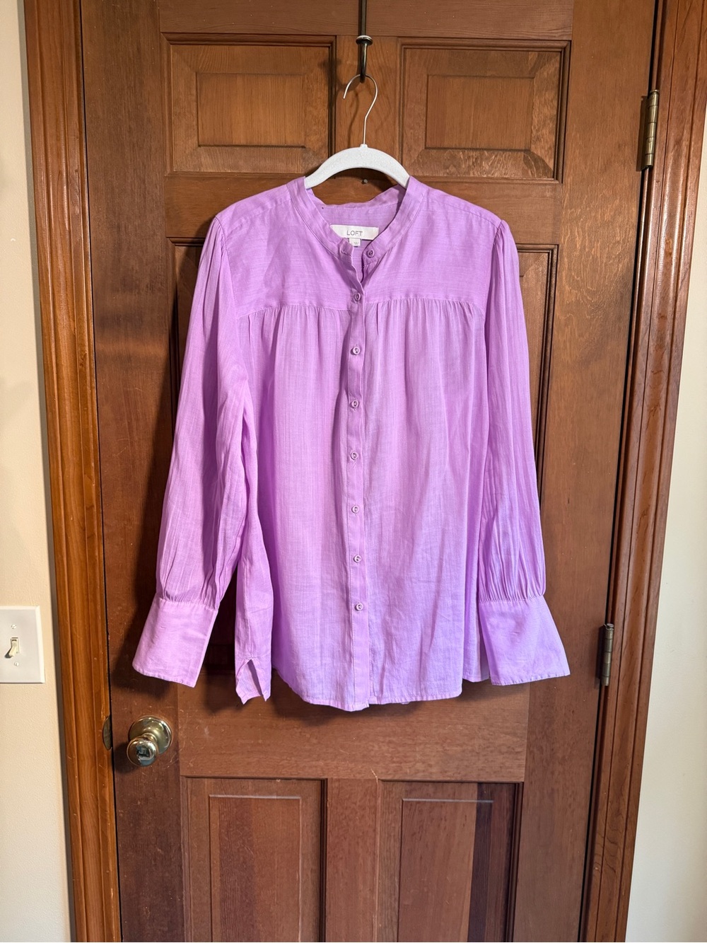 LOFT Lilac Button-Up Peasant Blouse